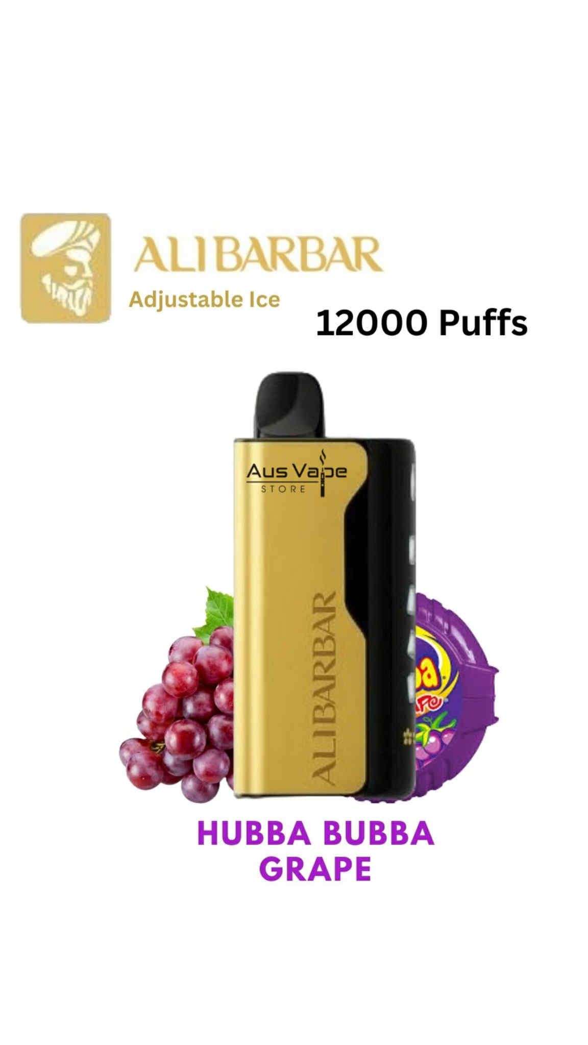 att.AEI8SddufGkI85o-ifivEfgr4R4BxuzEm6J5N3VkYEo ALIBARBAR ICE ADJUST – HUBBA BUBBA GRAPE – 12000 PUFFS - Image 1